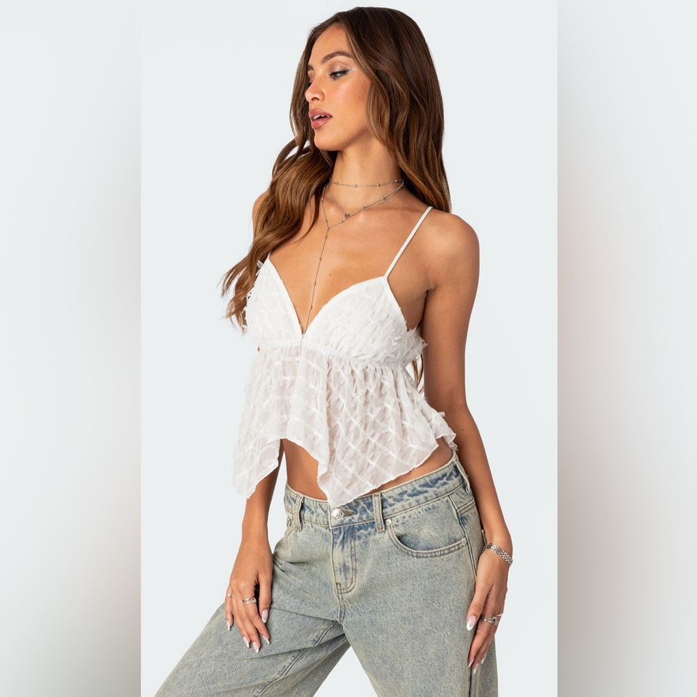 Edikted flutter frilled tie back top BRAND NEW WITH TAGS, white, size M